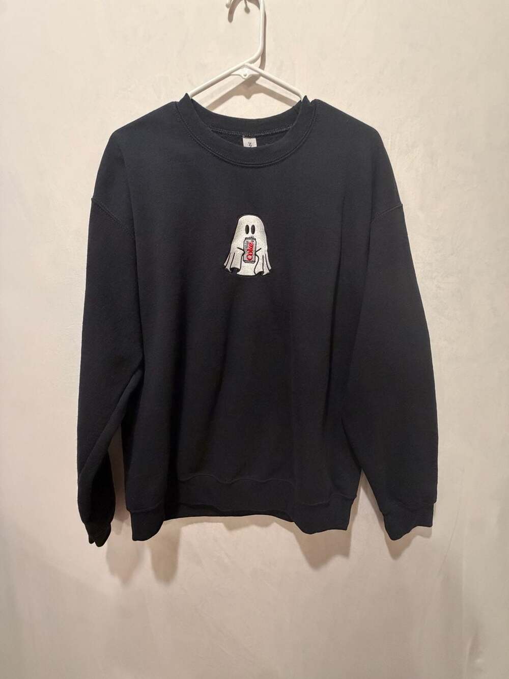 Gildan Heavy Blend Black Crewneck Sweatshirt Diet Coke Ghost Embroidery Sz L